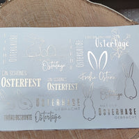 dekorations folie metallisch Ostern Osterhase Sticker Rub Ons Beschriftung von Kerzen Glas oder Keramik