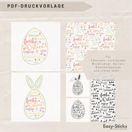 Bunte Oster Laterne PDF Druckvorlage von Easy-Sticks, ideal für kreative Dekorationen, Geschenkpapiere, Lichtboxen, Karten und weitere Bastelprojekte.