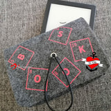 Laptoptasche im Filzdesign von easy-sticks mit Periodensystem-Elementen B, S, K, und C. Perfektes Accessoire für stilbewusste Studierende.