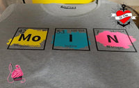 Kreative T-Shirt-Gestaltung mit chemischen Elementen Mo, I, N. Perfekt für DIY-Projekte, erstellt mit der Periodensystem Plotterdatei von easy-sticks.