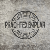 Ein kreatives Design des Schriftzugs 'Prachtexemplar' in einem grunge-artigen Siegelstil, perfekt geeignet für kreative Projekte, von easy-sticks.
