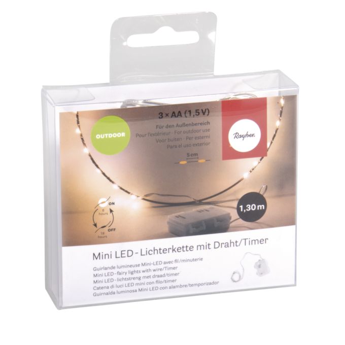 Mini LED-Lichterkette für Außen & Innen – 130 cm, 20 LEDs, warmweiß