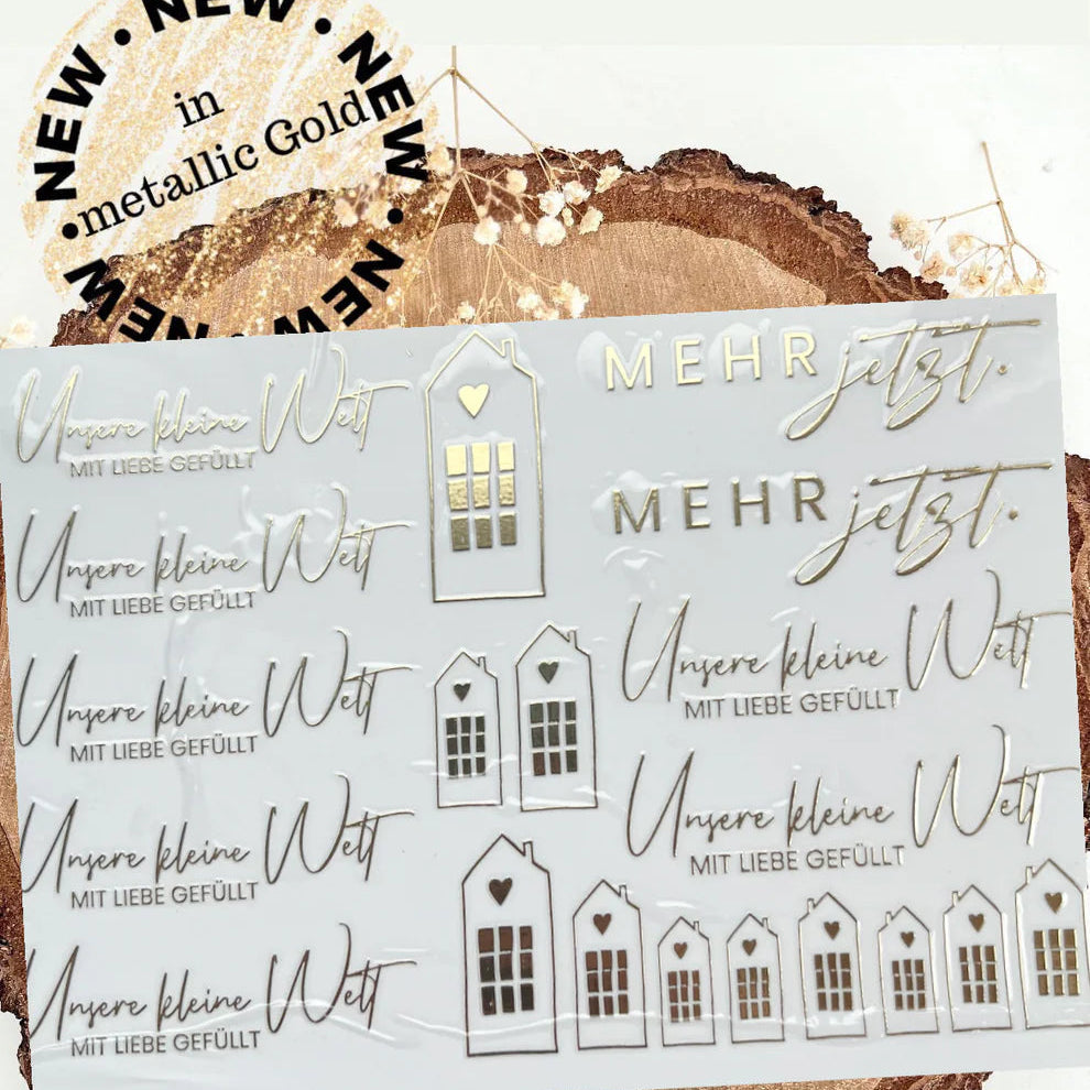 Rub Ons - Unsere kleine Welt mit Liebe gefüllt A5 in schwarz oder gold