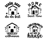 Stylische Plotterdateien mit einladenden Sprüchen für den Heimdekorationsbereich. Enthält Designs wie "Schön, dass du da bist" und "Herzlich Willkommen" vom Vendor easy-sticks, Teil des Bündels "Herzlich Willkommen".