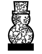 Schwarz-weißer Schneemann mit detaillierten Schneeflocken und Sternen. Perfekte Plotterdatei für kreative Bastelprojekte. Erhalte die Schneemann Plotterdatei von easy-sticks und bringe winterlichen Charme in deine Designs.