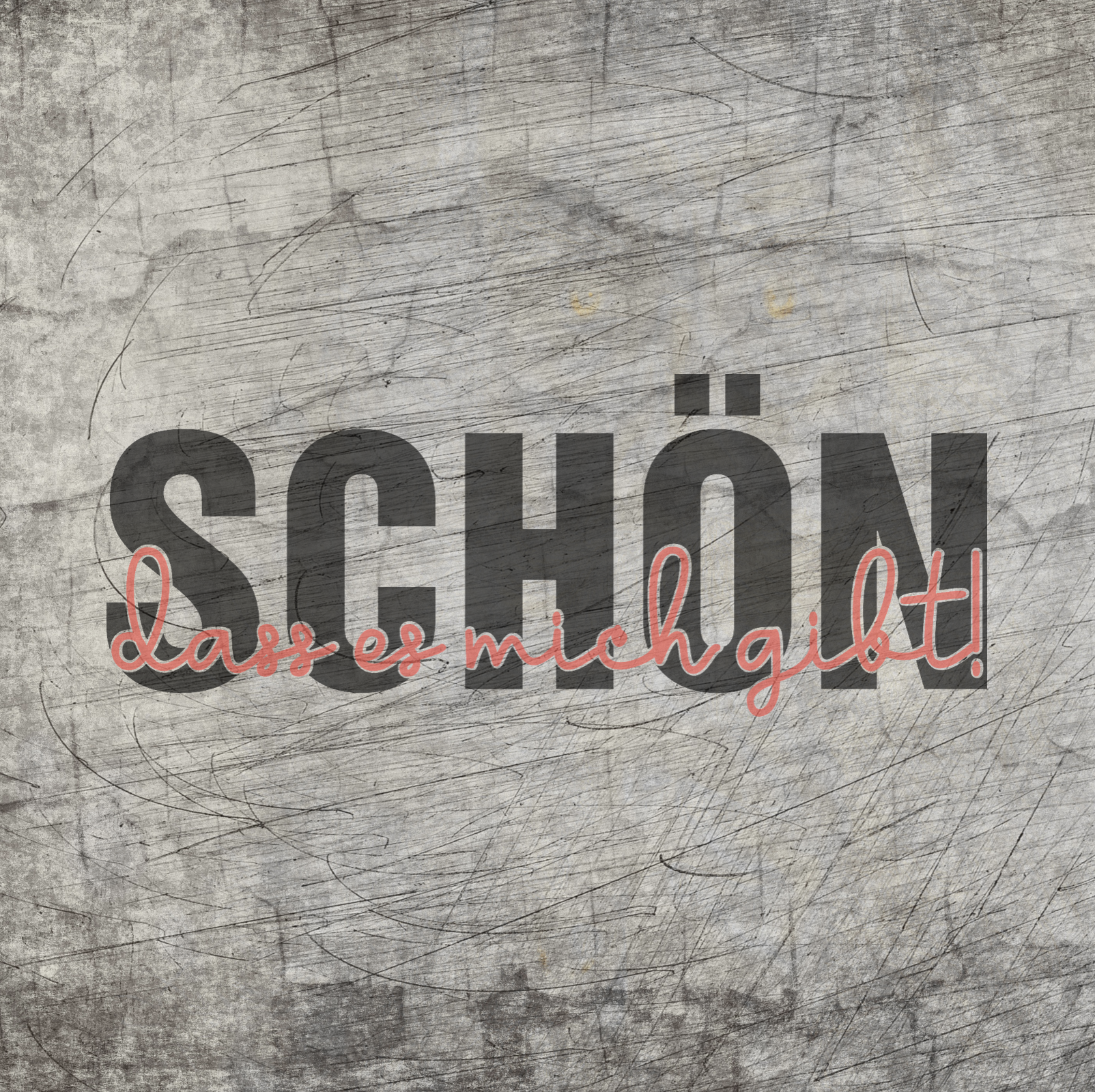 Kreativer Hintergrund mit dem Schriftzug "Schön, dass es mich gibt" in schwarz und rot, ideal für DIY-Projekte, basierend auf der Plotterdatei von easy-sticks.