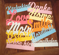 Bunte Plotterdateien von easy-sticks mit inspirierenden Wörtern wie Love, Home und Smile, perfekt für kreative Bastelprojekte. Love, Smile, Forever, Home, Best Friends, Home sweet home, Dream.