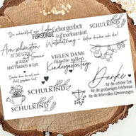Kreatives Rub on UV Sticker Set von easy-sticks mit verschiedenen Sprüchen und Illustrationen, ideal für Schulkind-Projekte und Geschenke.