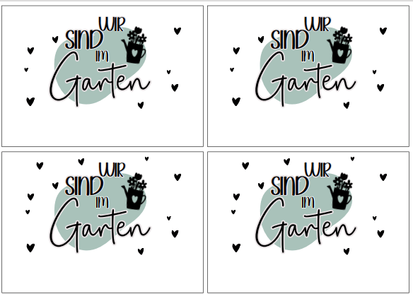 Schöne "Wir sind im Garten" Karten von easy-sticks, ideal für Gartenbesuche und kreative Anlässe, im handlichen Format DIN A5 und A6 zum Downloaden und Ausdrucken.