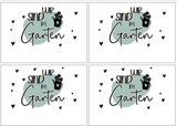 Schöne "Wir sind im Garten" Karten von easy-sticks, ideal für Gartenbesuche und kreative Anlässe, im handlichen Format DIN A5 und A6 zum Downloaden und Ausdrucken.