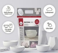 Raysin 200 Gießpulver im 4kg-Beutel für große Objekte, extra starke Gießmasse für anspruchsvolle Projekte.