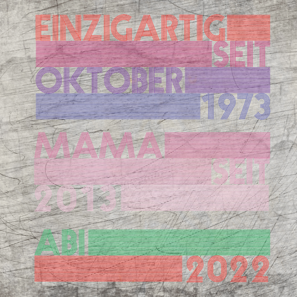 Kreatives Design der "EINZIGARTIG SEIT" Plotterdatei von easy-sticks, zeigt den Schriftzug in bunten, gestreiften Buchstaben mit den Jahreszahlen und Begriffen, ideal für individuelle Bastelprojekte.