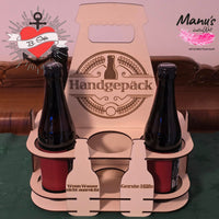 Sixpack_Bild: Bild mit Laserdatei aus Holz für 3 und 4 mm Bierträger, Sixpack zum tragen für Flaschen und Schriftzug Handgepäck