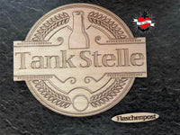 Sixpack_Bild: Bild mit Laserdatei aus Holz für 3 und 4 mm Bierträger, Tankstelle Zeichen 