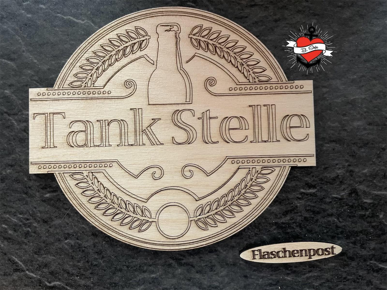 Sixpack_Bild: Bild mit Laserdatei aus Holz für 3 und 4 mm Bierträger, Tankstelle Zeichen 