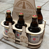 Sixpack_Bild: Bild mit Laserdatei aus Holz für 3 und 4 mm Bierträger, Sixpack zum tragen für Flaschen und Schriftzug Handgepäck