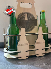 Sixpack_Bild: Bild mit Laserdatei aus Holz für 3 und 4 mm Bierträger, Sixpack zum tragen für Flaschen und Schriftzug Wenn Wasser nicht ausreicht