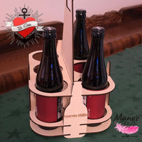 Sixpack_Bild: Bild mit Laserdatei aus Holz für 3 und 4 mm Bierträger, Sixpack zum tragen für Flaschen und Schriftzug Gerste Hilfe