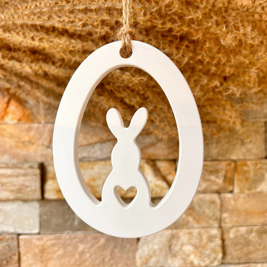 Silikonform von Easy-Sticks - Osteraufhänger in ovaler Form mit einem hoppelnden Hasen, ideal für kreative Dekoration zu Ostern.
