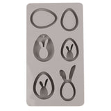 Silikon-Gießform von Easy-Sticks mit verschiedenen Osteranhängern in Ei- und Hasenformen für kreative österliche Dekorationen.