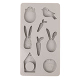 Silikonform Happy Spring von Easy-Sticks, zeigt eine Vielzahl österlicher Motive wie Hase, Vogel und Osterei, ideal für kreative Beton- und Gießharzprojekte.