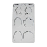 Silikonform - Osterfreunde von Easy-Sticks, klare Darstellung der Motive wie Hasen und Eier auf einem weißen Hintergrund.
