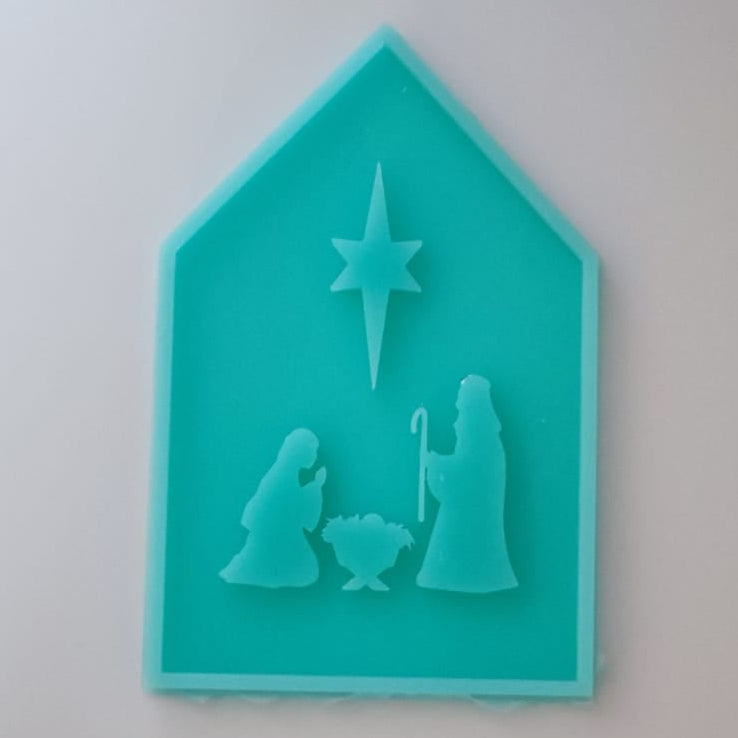 Silikonform  - Krippen Seite für Haus Rahmen Form Maria, Joseph, Jesus, Stern