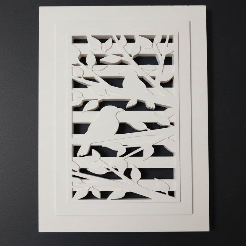 Silikonform - Vögel Laterne Seitenteil DIY gegossen mit Gießmasse und in Easysticks Rahmen geklebt