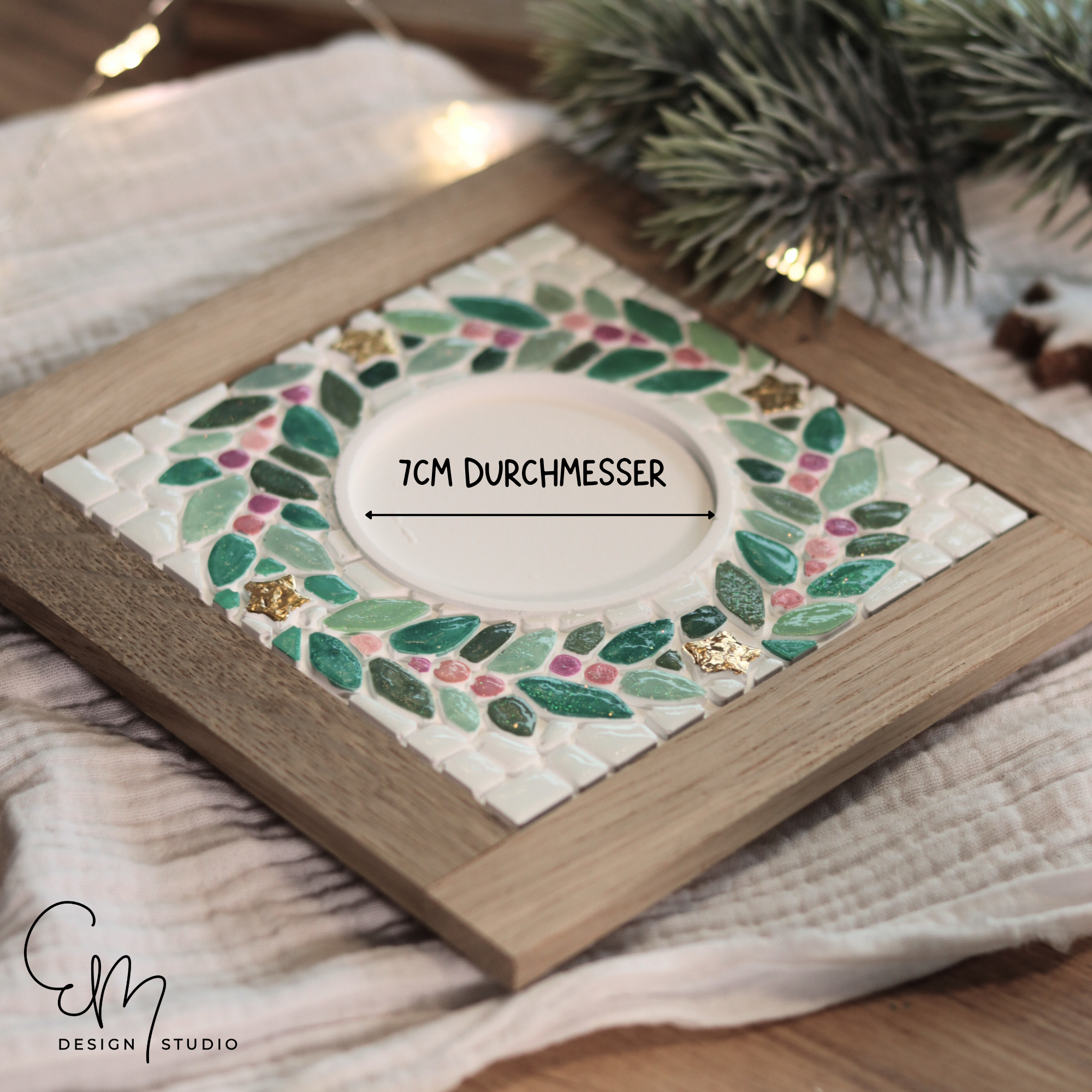 Silikonform – Winterbeeren Lichtfliese Mosaik mit Easy-Sticks Holz Rahmen