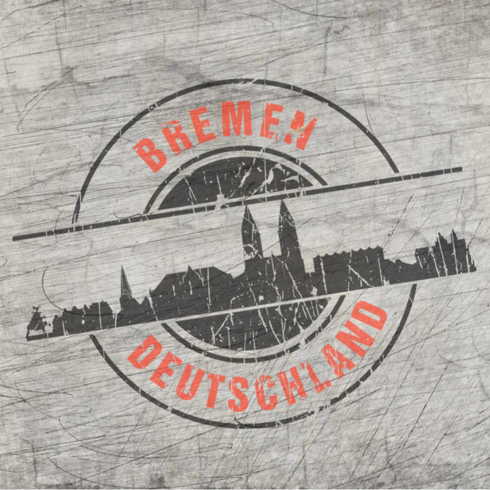 Stempel Skyline Bremen Plotterdatei mit der Silhouette von Bremen auf einem rustikalen Hintergrund, ideal für kreative Projekte von easy-sticks.