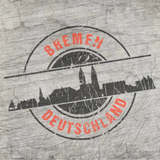 Stempel Skyline Bremen Plotterdatei mit der Silhouette von Bremen auf einem rustikalen Hintergrund, ideal für kreative Projekte von easy-sticks.