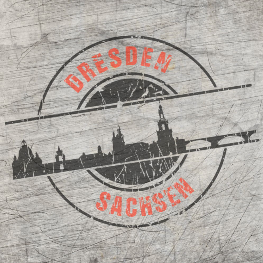 Kreative Gestaltung der Skyline von Dresden im Vintage-Stil, perfekt für Projekte mit der Plotterdatei "Stempel Skyline Dresden" von easy-sticks.