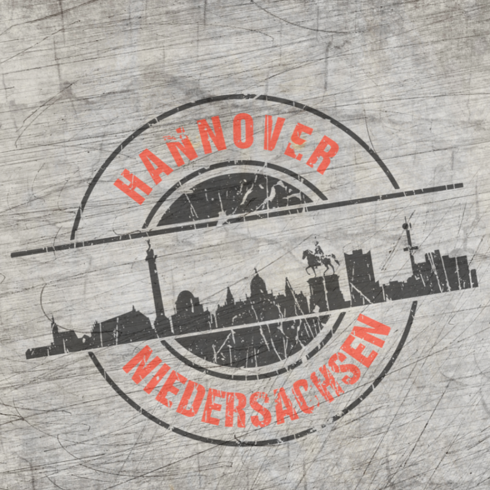 Stempel Skyline Hannover von easy-sticks – kreative Plotterdatei, die die Skyline von Hannover in einem stylischen Design auf einer Holzoberfläche zeigt.