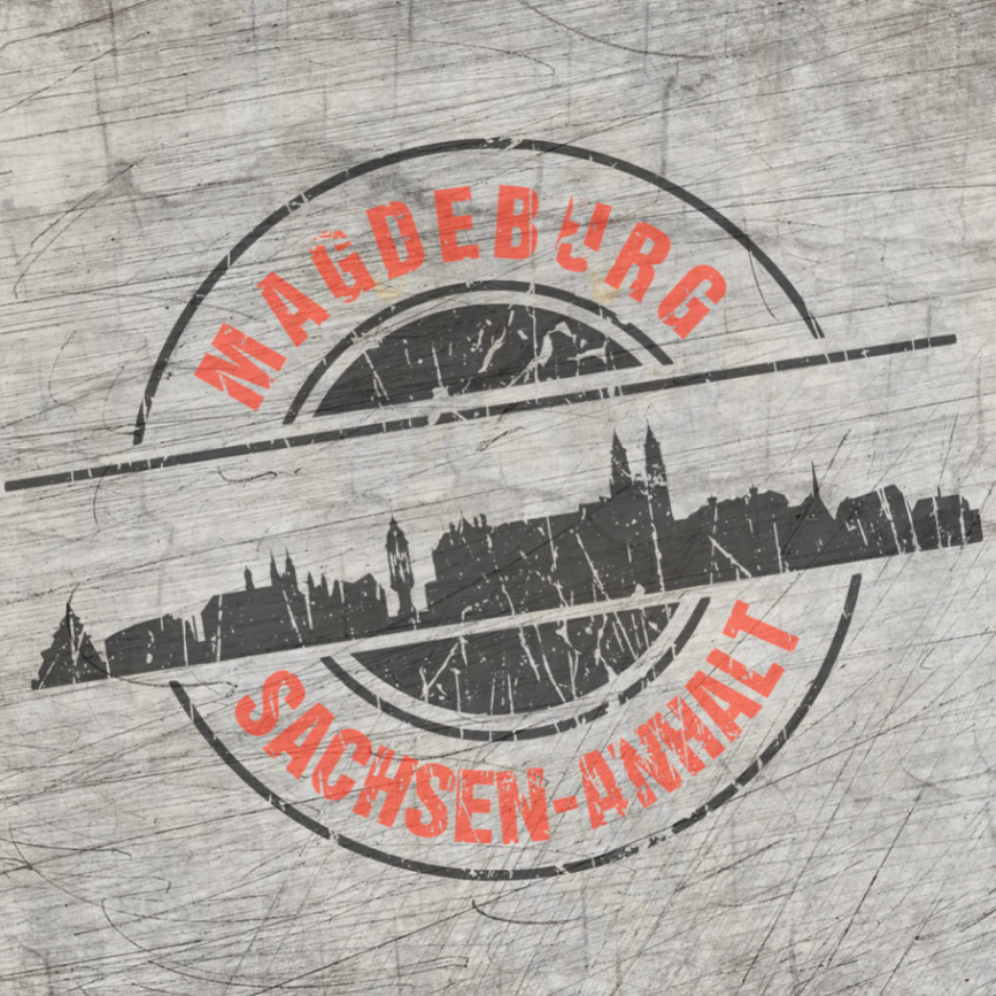 Stempel Skyline Magdeburg von easy-sticks – Eine kreative Plotterdatei auf Holz mit der Silhouette von Magdeburg und den Begriffen "Sachsen-Anhalt". Ideal für DIY-Projekte und personalisierte Dekoration.