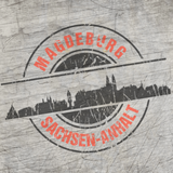 Stempel Skyline Magdeburg von easy-sticks – Eine kreative Plotterdatei auf Holz mit der Silhouette von Magdeburg und den Begriffen "Sachsen-Anhalt". Ideal für DIY-Projekte und personalisierte Dekoration.