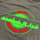 T-Shirt mit Stempel Skyline Mainz von easy-sticks, illustriert als Plotterdatei in lebhaften Farben, ideal für individuelle Mode- und DIY-Projekte.