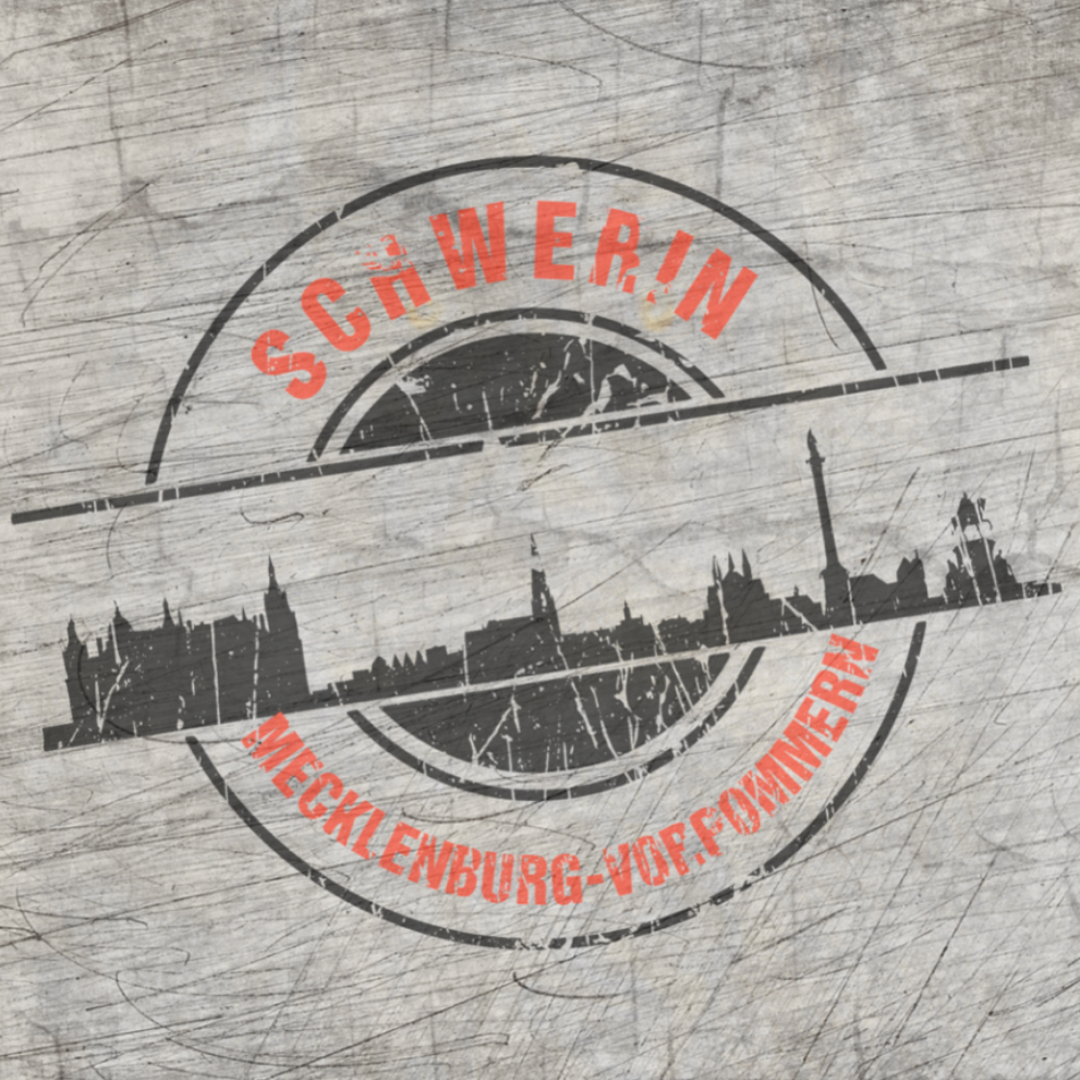 Stempel Skyline Schwerin von easy-sticks: Eine kreative Plotterdatei mit der Silhouette der Stadt Schwerin und dem Schriftzug 'SCHWERIN'. Perfekt für DIY-Projekte.