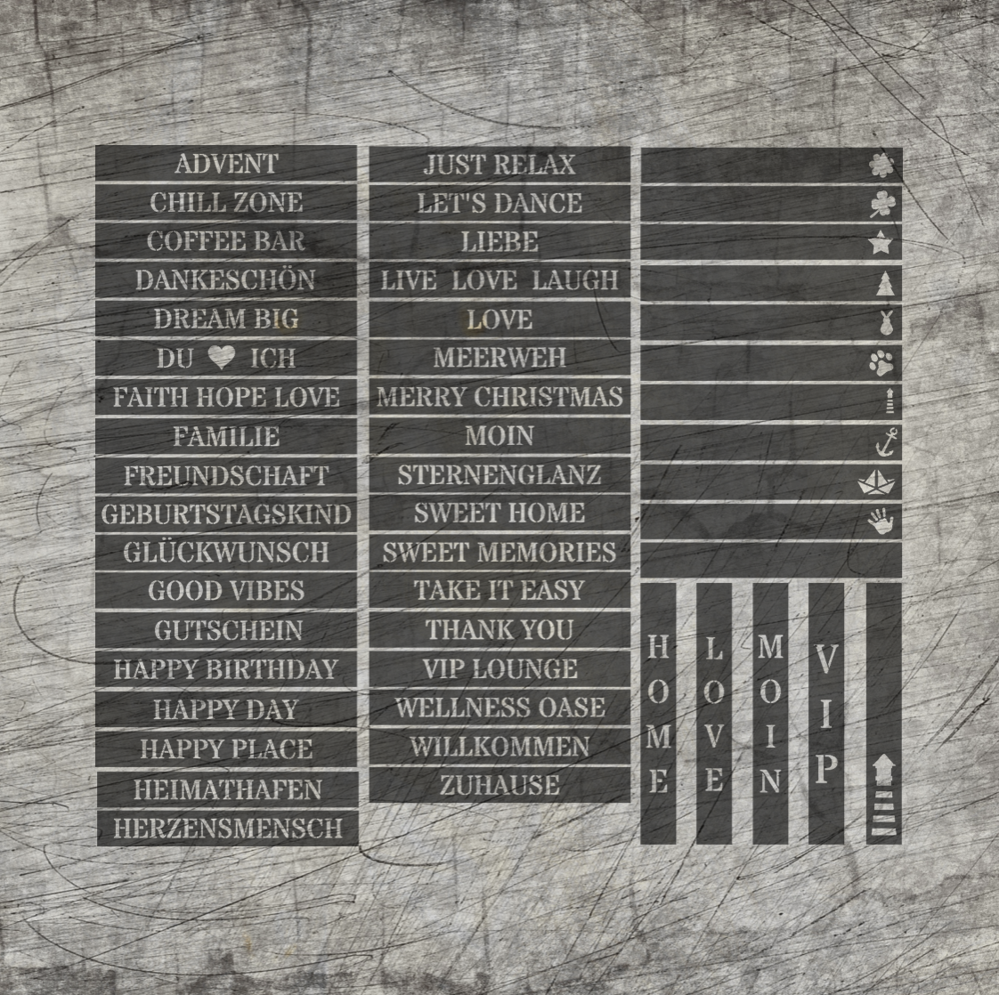 3D/ Plotter- / Laserdatei - Easy-Sticks mit Wörtern Stencil Sticks