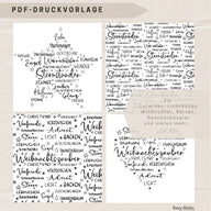 Schwarz-weiße PDF-Druckvorlage von Easy-Sticks mit weihnachtlichen Motiven für Laternen und Lichtboxen, beinhaltet Sterne, Herzen und kreative Designs für DIY-Projekte, ideal für die "Stern und Herz Winter PDF".