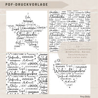 Schwarz-weiße PDF-Druckvorlage von Easy-Sticks mit weihnachtlichen Motiven für Laternen und Lichtboxen, beinhaltet Sterne, Herzen und kreative Designs für DIY-Projekte, ideal für die "Stern und Herz Winter PDF".