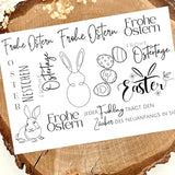 Rub on UV Sticker randlos Ostern 1 A5 von easy-sticks, zeigt fröhliche Ostermotive mit Hasen, Eiern und Sprüchen für kreative DIY-Projekte.