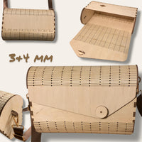 Vielseitige Tasche aus 3&4 mm Laserdatei von easy-sticks, detailreiche Ansicht zeigt die inneren Fächer und das ansprechende Design.