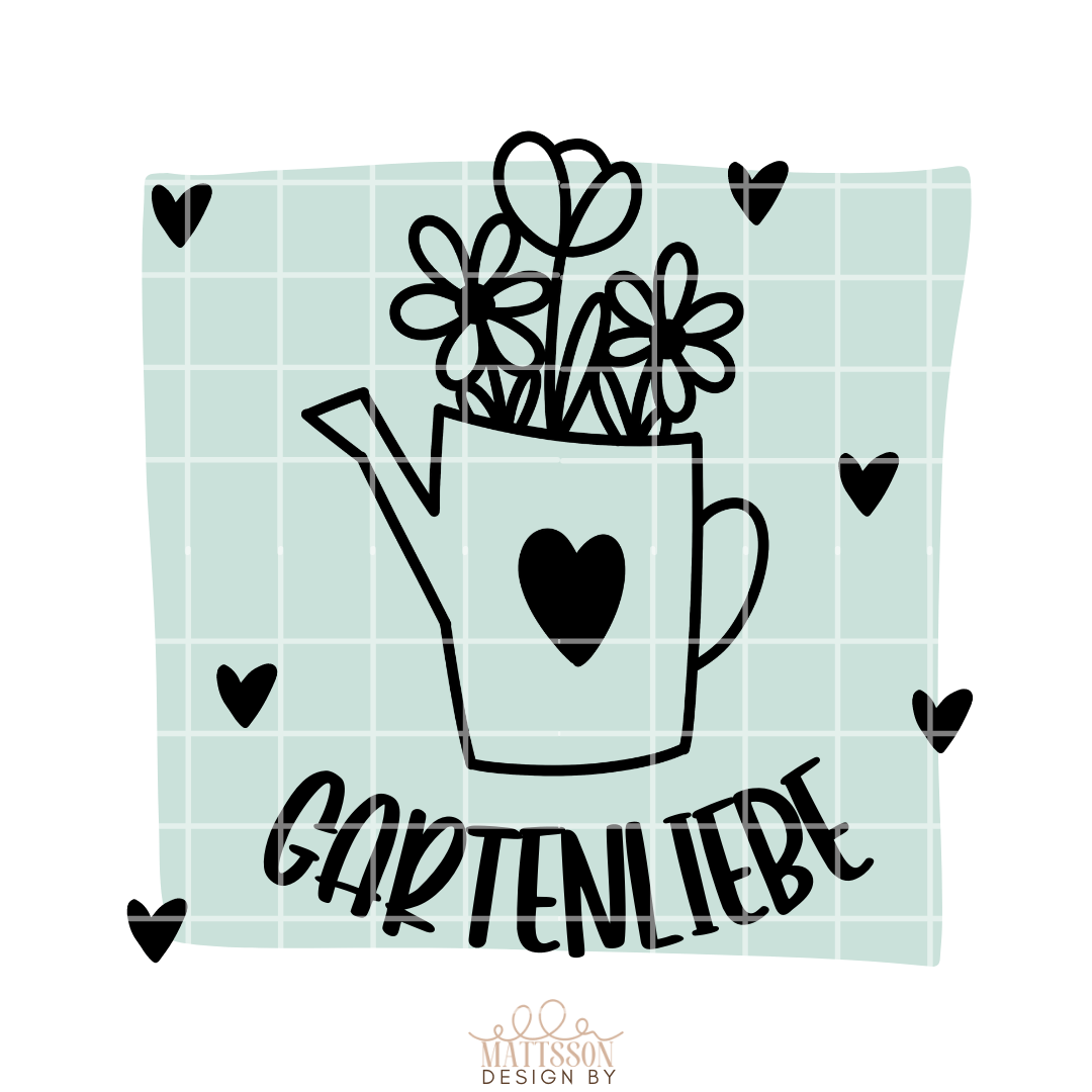 Kreative Gartenliebe Plotterdateien von easy-sticks, inspirierende Wasskanne mit Blumen und Herzen in einem frischen Design, ideal für DIY-Dekorationsprojekte.