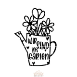 Minimalistisches Design einer Gießkanne mit dem Text 'Wir Sind im Garten' von easy-sticks, ideal für kreative Anwendungen und Garten-Dekorationen.