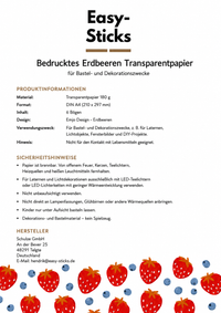 Erdbeeren Transparentpapier A4 – 6 Bögen für Laternen, Lichtboxen & Silikonformen