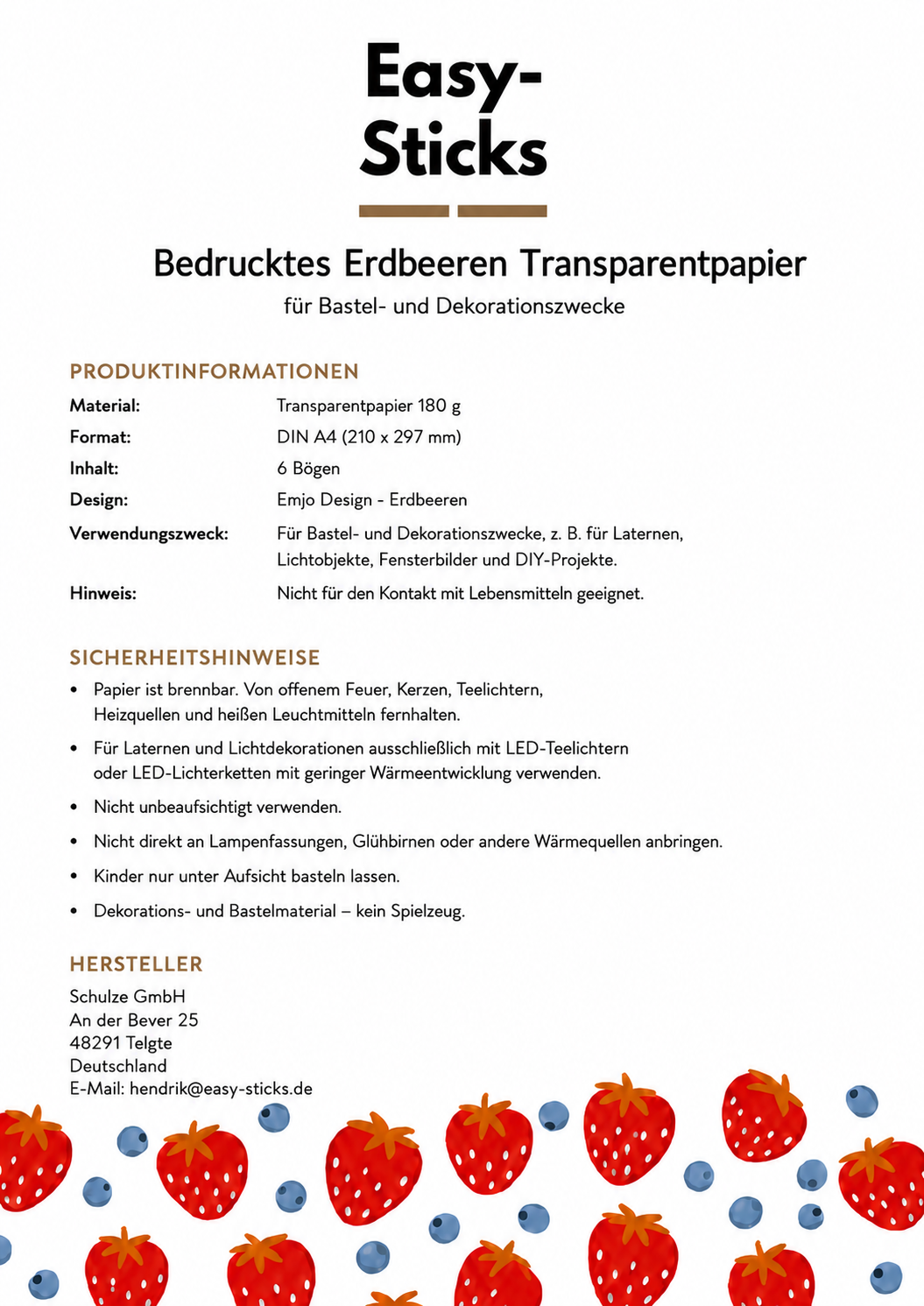 Erdbeeren Transparentpapier A4 – 6 Bögen für Laternen, Lichtboxen & Silikonformen