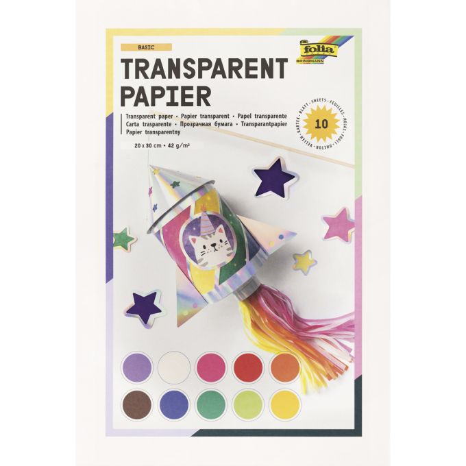 Transparentpapier, 10 Farben 20x30cm, 42g/m2, Block 10Bogen