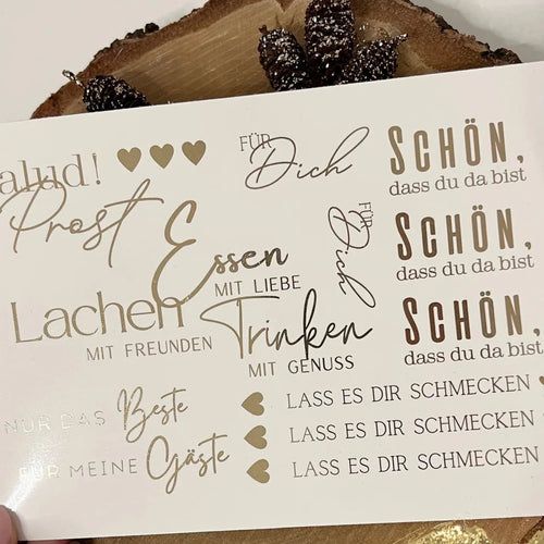 Tassen Glas Keramik Beschriftung mit Rub On Stickern Für dich Schön, dass du da bist Lass es dir schmecken