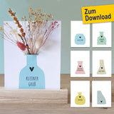 DIY Karten Set mit Vasen-Motiven von easy-sticks, enthält eine Karte mit einer stilvollen Vase und Trockenblumen - perfektes Bastelprojekt zum Ausdrucken für kreative Anlässe.