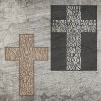 Zwei farbige VATER UNSER Kreuze von easy-sticks wirken elegant im Design. Das linke Kreuz ist braun, während das rechte Schwarz ist, beide zeigen den Text des Gebets.
